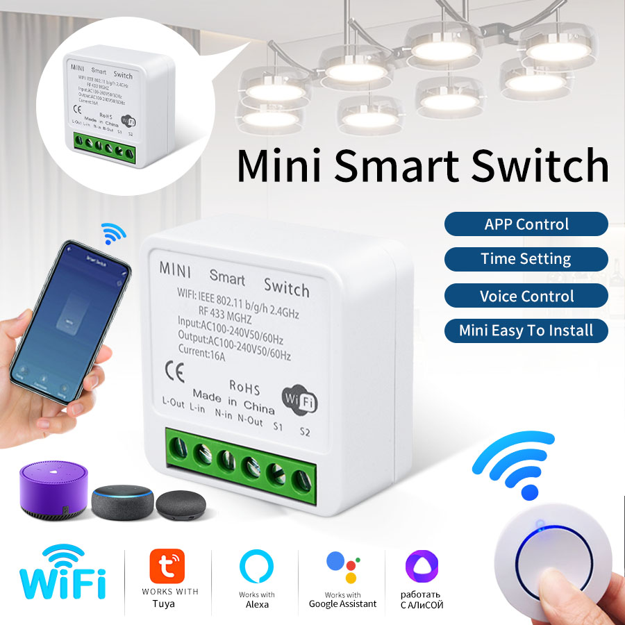 Smart Relay Tuya - Interruptor Inteligente WiFi Tuya RF433Mhz 16A/20A,